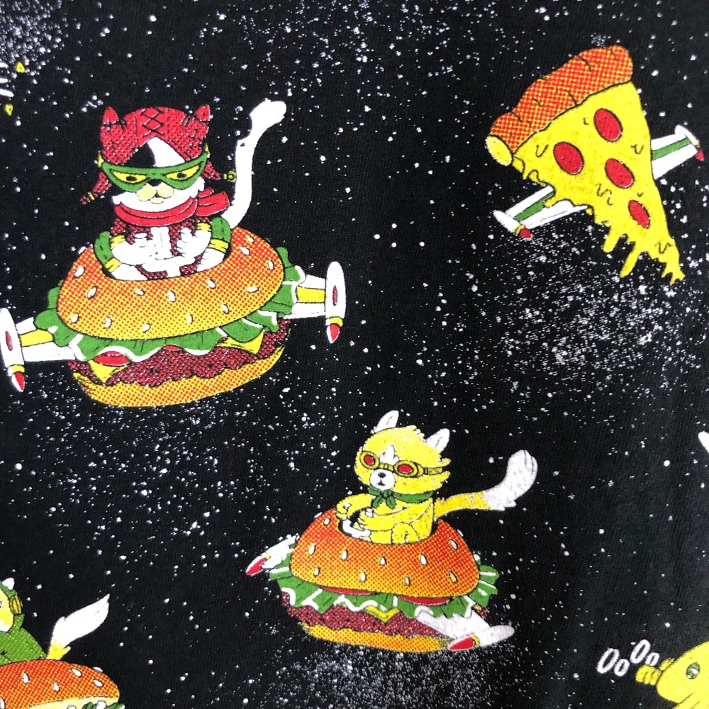 Mens L Black Hot Topic Flying Space Cats T Shirt